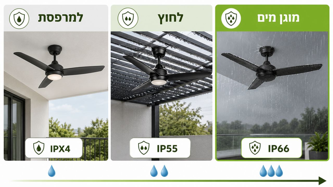 איך לבחור מאוורר תקרה למרפסת מוגן מים