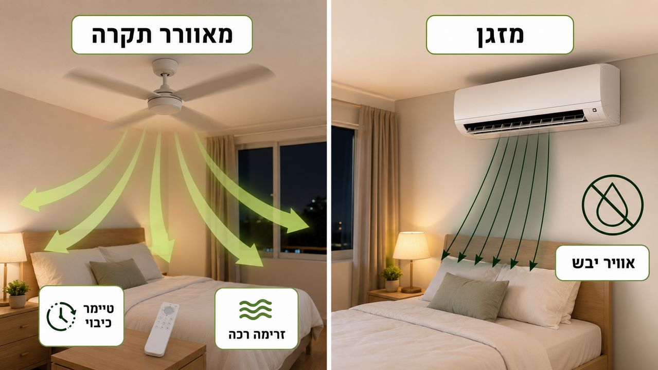 מאוורר תקרה בחדר שינה לשימוש לילה שלם
