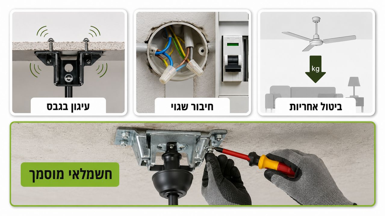 חשמלאי מוסמך מתקין מאוורר תקרה