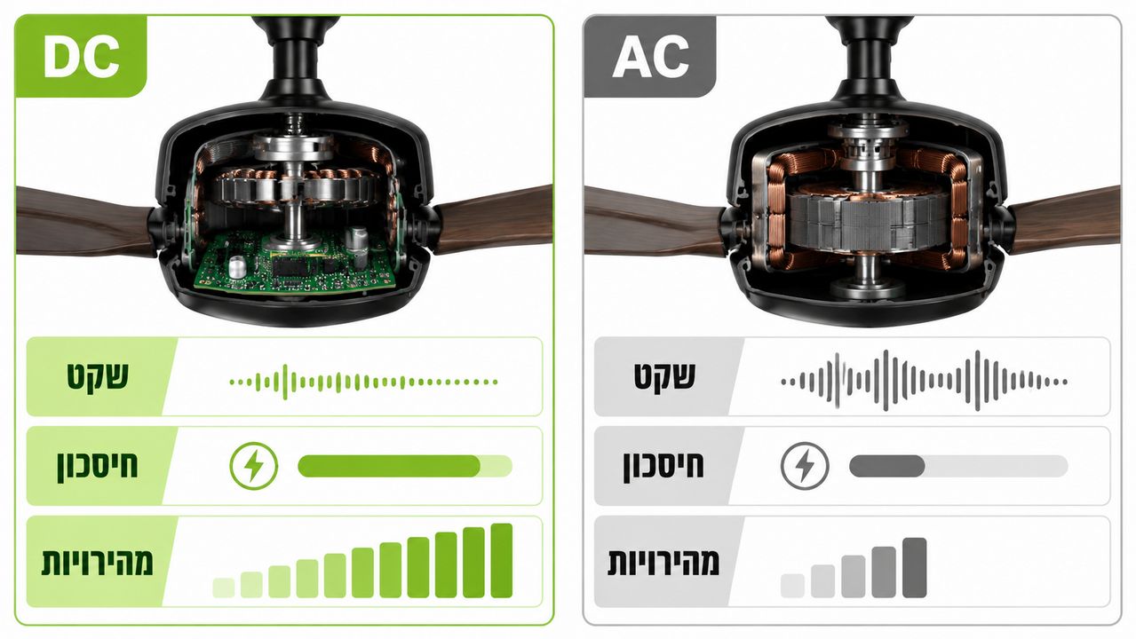 השוואה בין מנוע DC למנוע AC במאוורר תקרה
