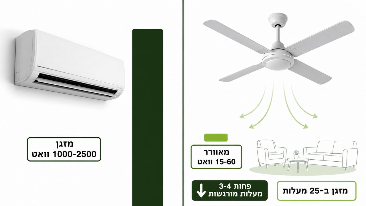 השוואת צריכת חשמל בין מזגן למאוורר תקרה