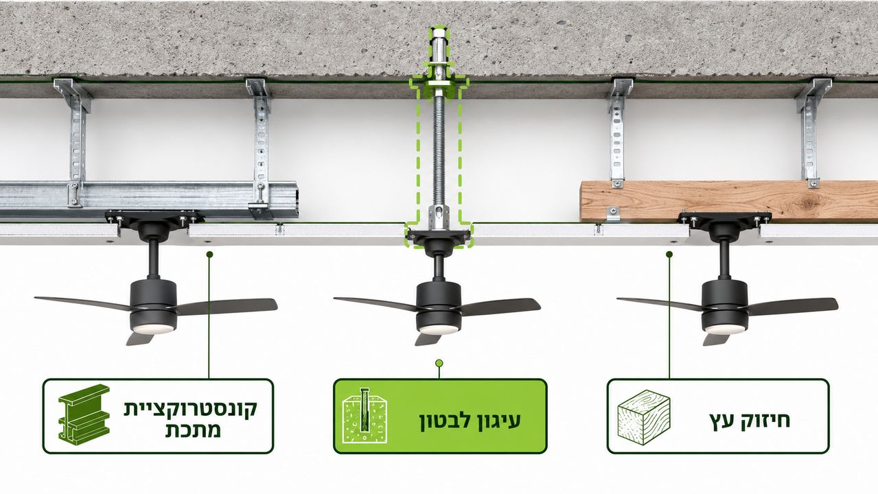 עיגון מאוורר תקרה בתקרת גבס