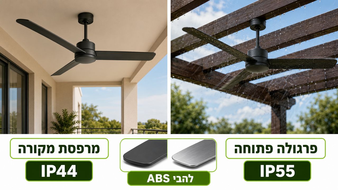 מאוורר תקרה מותקן במרפסת מקורה