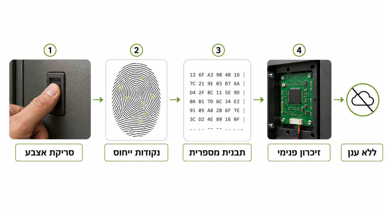 עקרון הפעולה של סורק טביעת אצבע בכספת ביומטרית