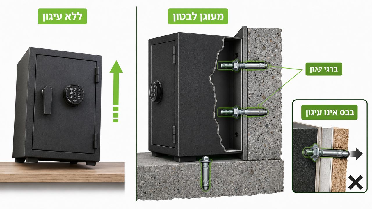 עיגון כספת ביתית לקיר בטון או לרצפה