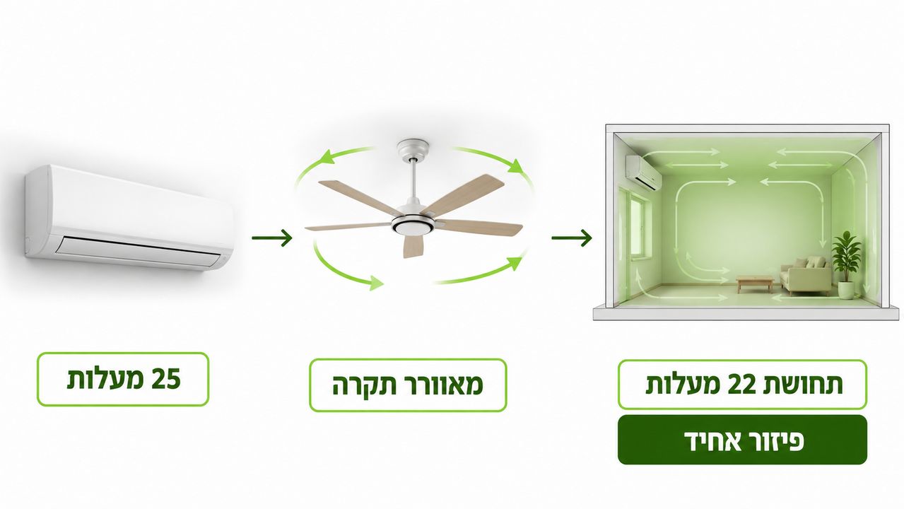 כלל 25 המעלות לשילוב מזגן ומאוורר תקרה