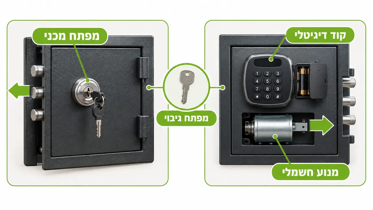 השוואה בין מנגנון נעילה דיגיטלי למנגנון מכני בכספת