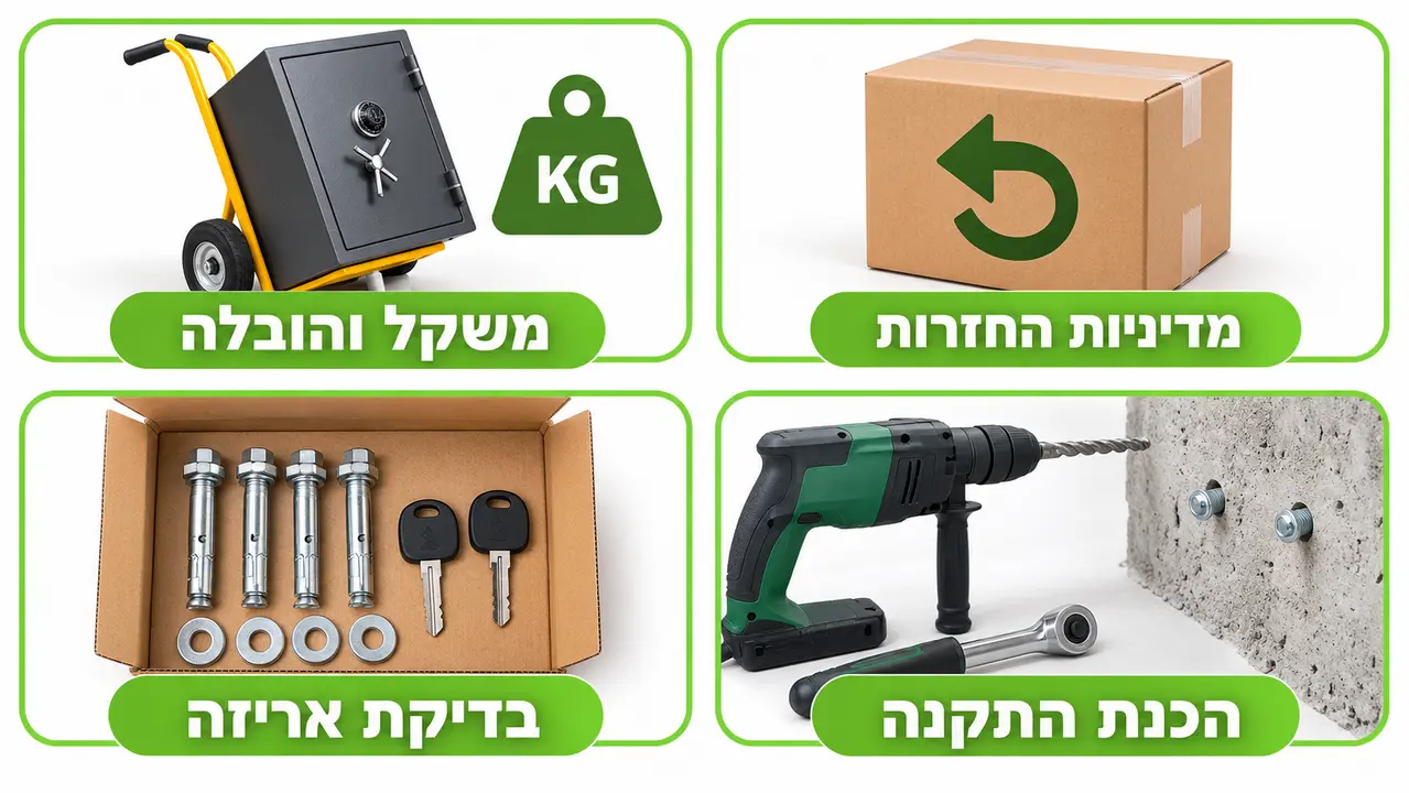 בדיקות לפני הזמנת כספת אונליין במשלוח עד הבית