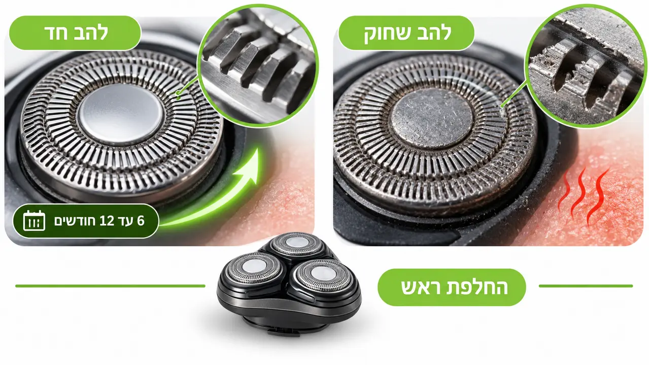 החלפת סכינים וראשי גילוח במכונת קרחת