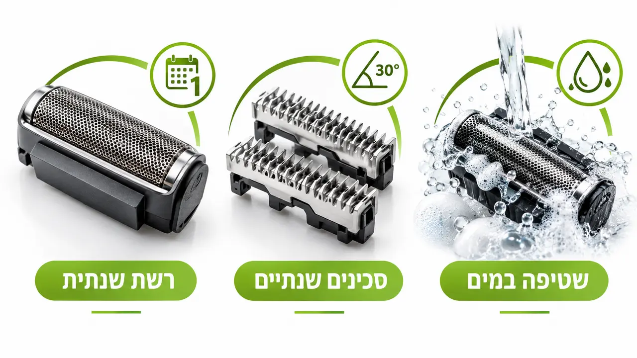 החלפת רשתות וסכינים ותחזוקה נכונה של מכונת גילוח