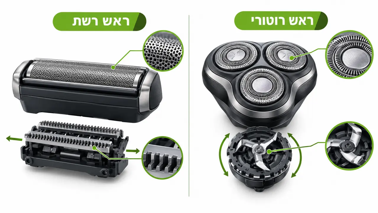 השוואה בין ראש גילוח רשת ישרה לראשים רוטוריים עגולים